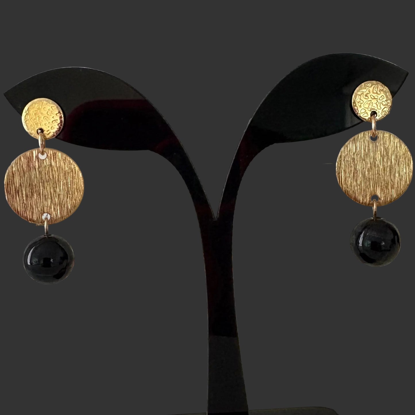 Boucles d’oreilles en pierre naturelles Agate noire lune