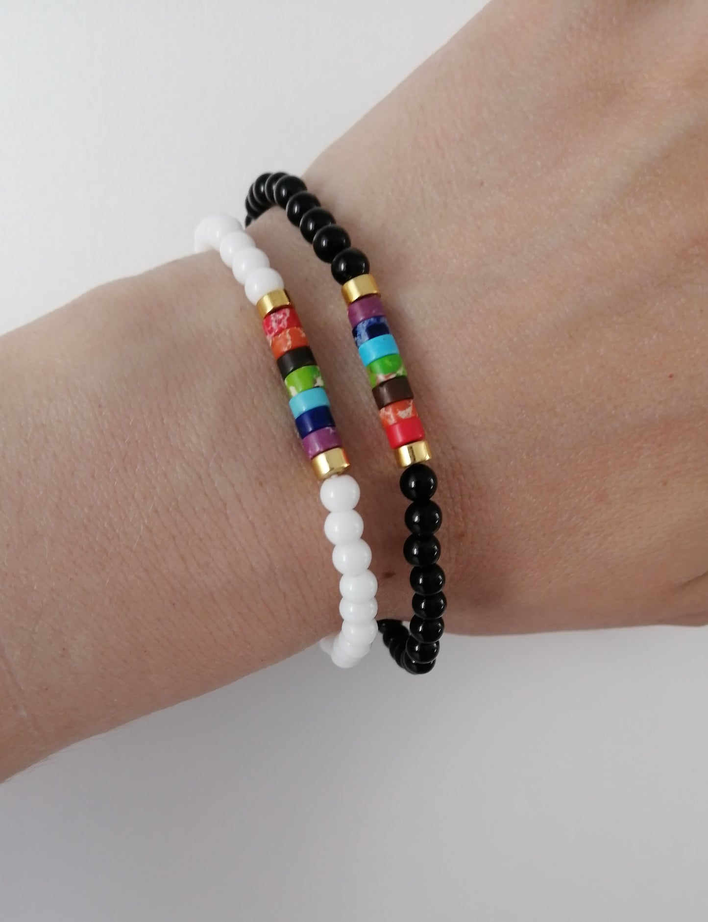 Regenboog zwarte agaat armband