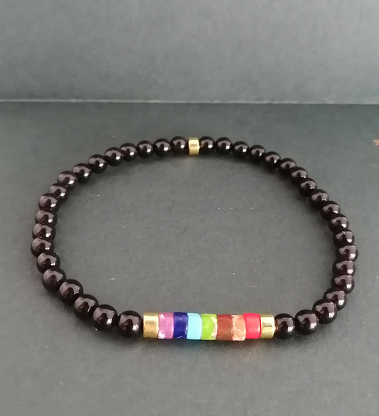 Bracelet Agate Noire arc-en-ciel