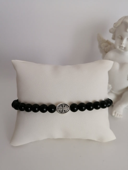 Bracelet Agate noire avec accessoire religieux