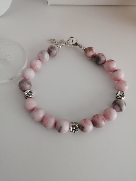 Bracelet fleur Jaspe Zèbre Rose