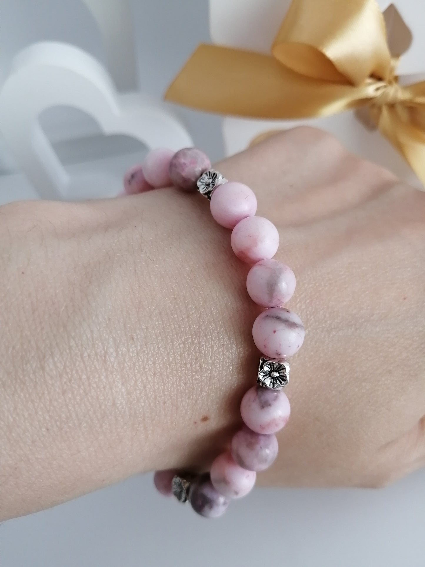 Bracelet fleur Jaspe Zèbre Rose