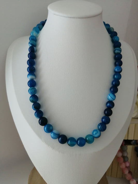 Collier Agate bleue royal 8mm