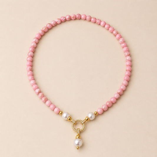 Collier Rosa artisanal Howlite coquillage rose