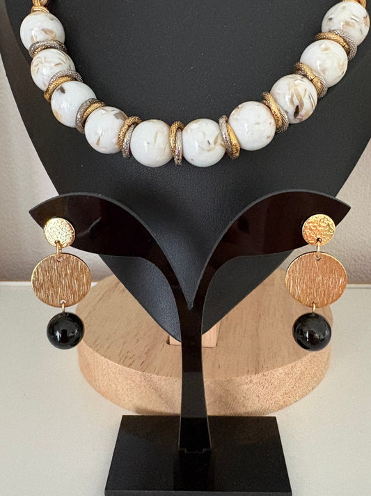 Boucles d’oreilles en pierre naturelles Agate noire lune