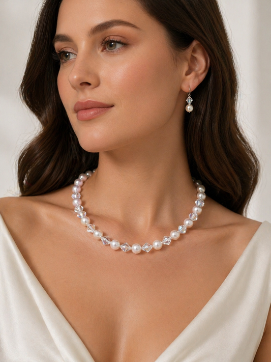 Collier de perles Swarovski et cristaux Swarovski 6mm argent 925 rhodié