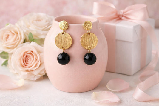 Boucles d’oreilles en pierre naturelles Agate noire lune