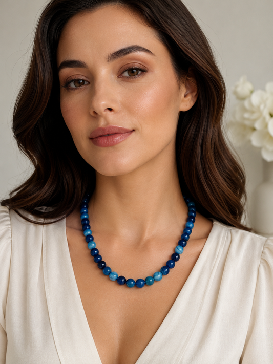 Collier Agate bleue royal 8mm