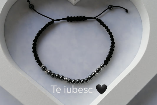 Bracelet hématite message "Te iubesc"