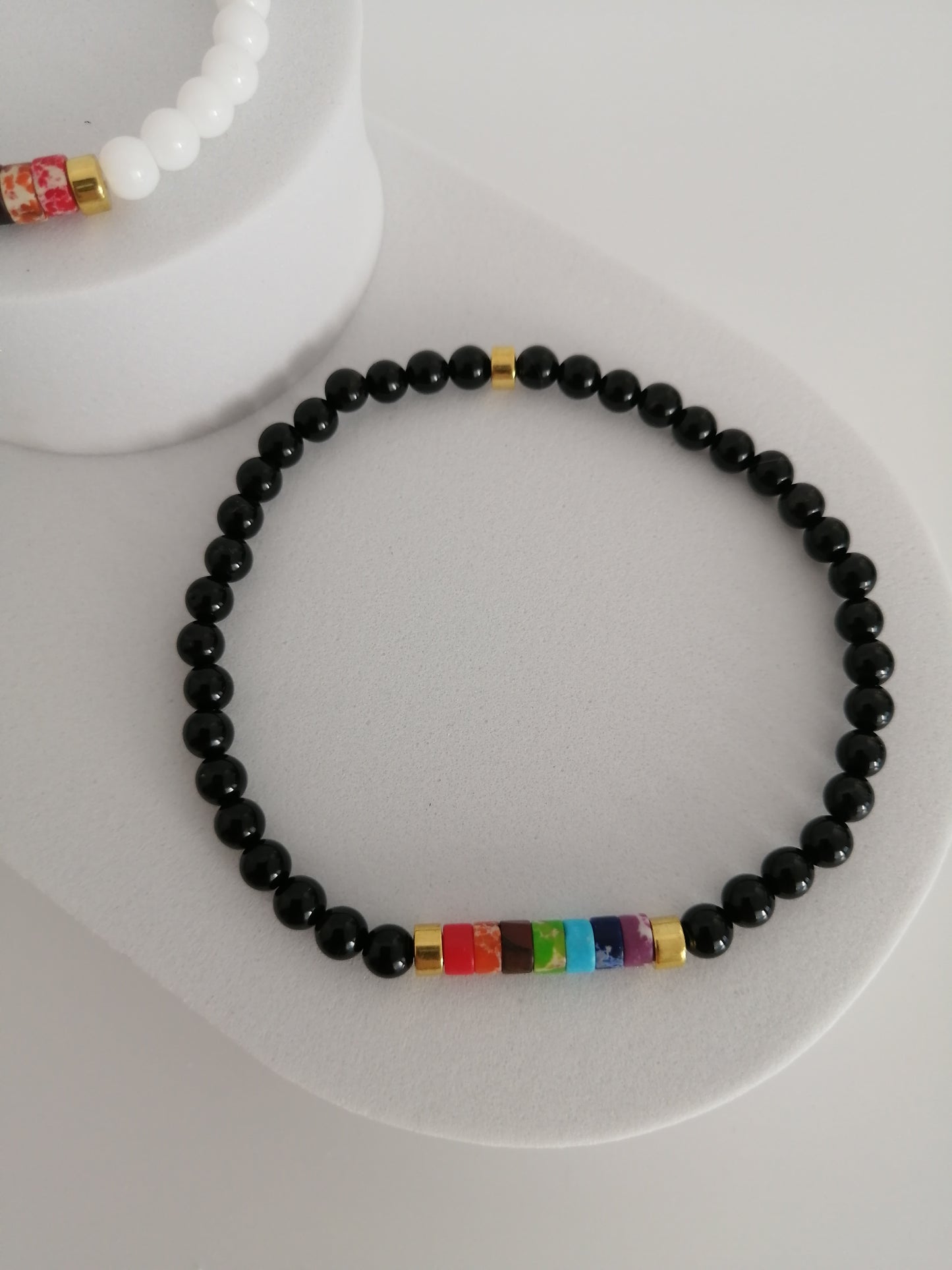 Regenboog zwarte agaat armband