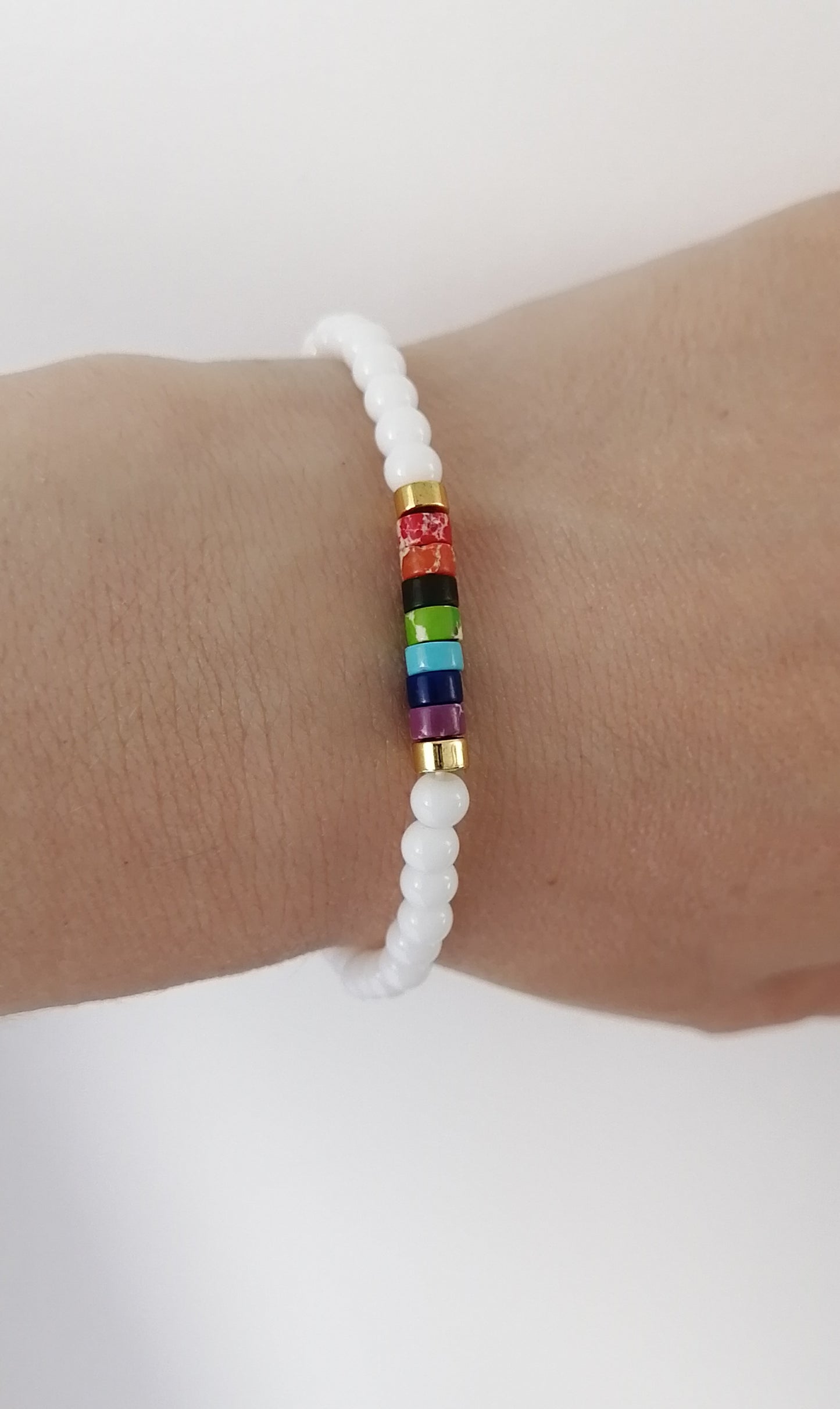 Rainbow White Jade Bracelet