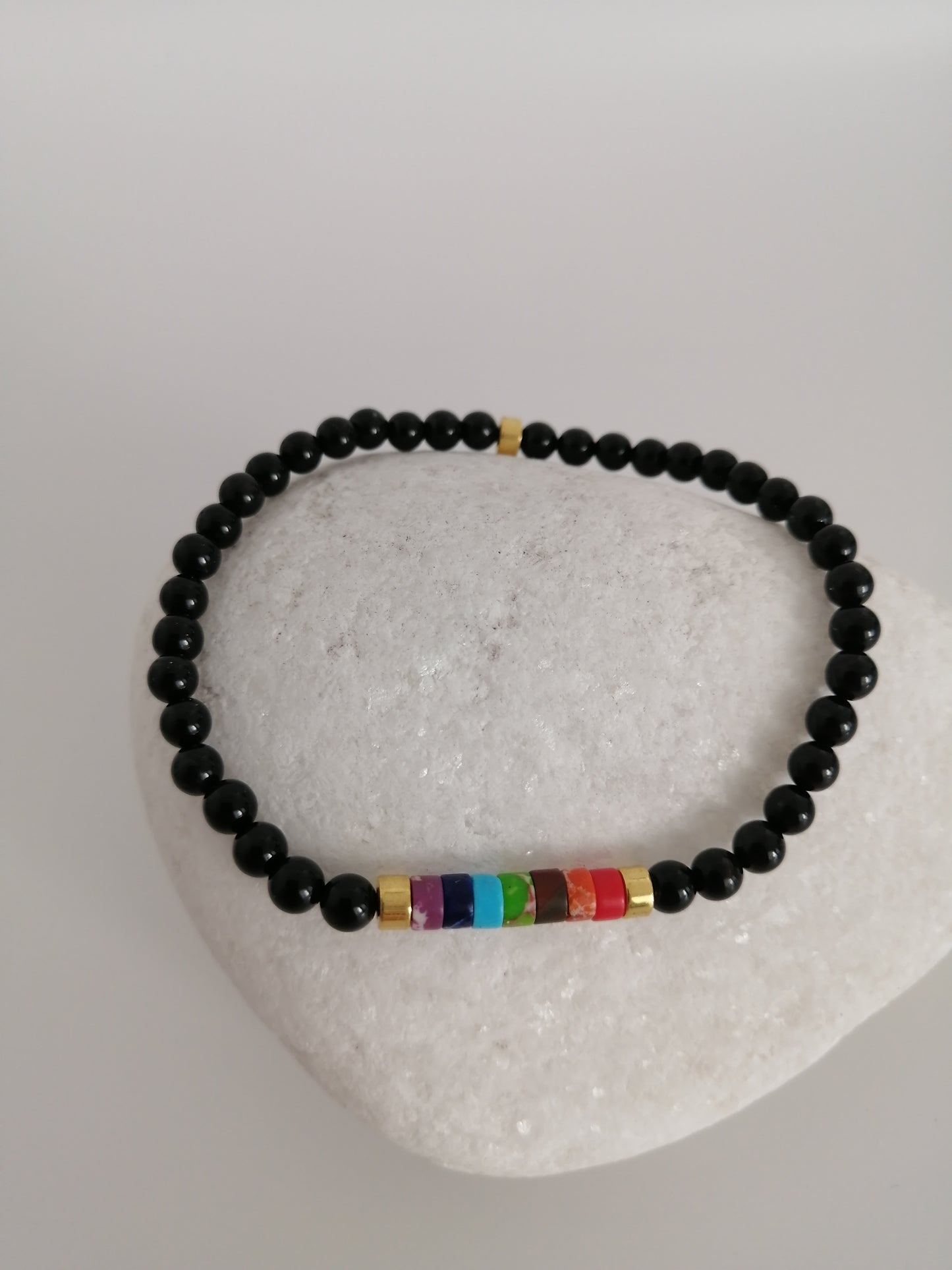 Regenboog zwarte agaat armband