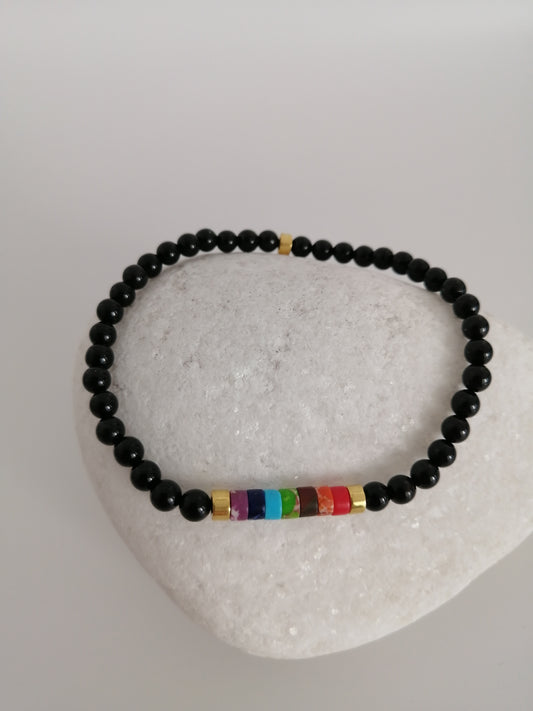Bracelet Agate Noire arc-en-ciel