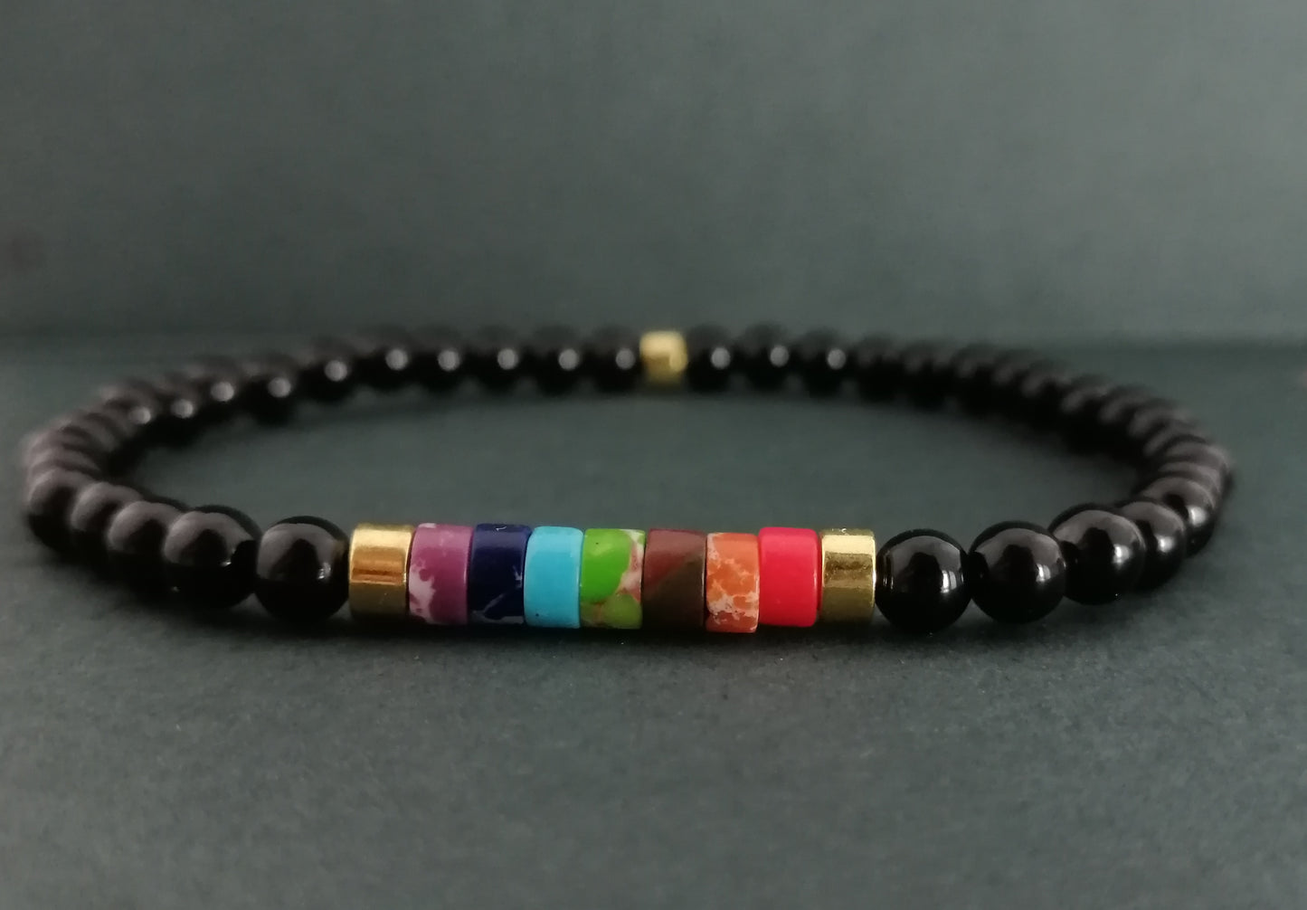 Regenboog zwarte agaat armband