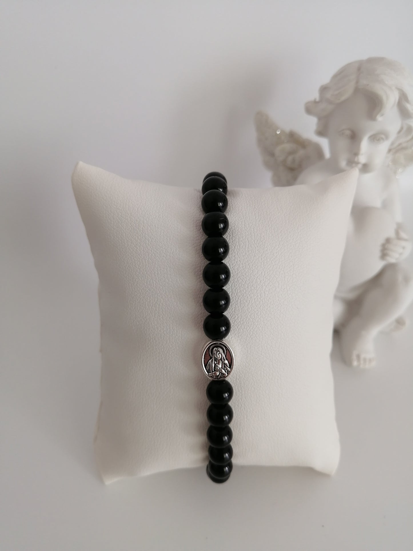 Zwarte agaat armband met religieuze accessoire