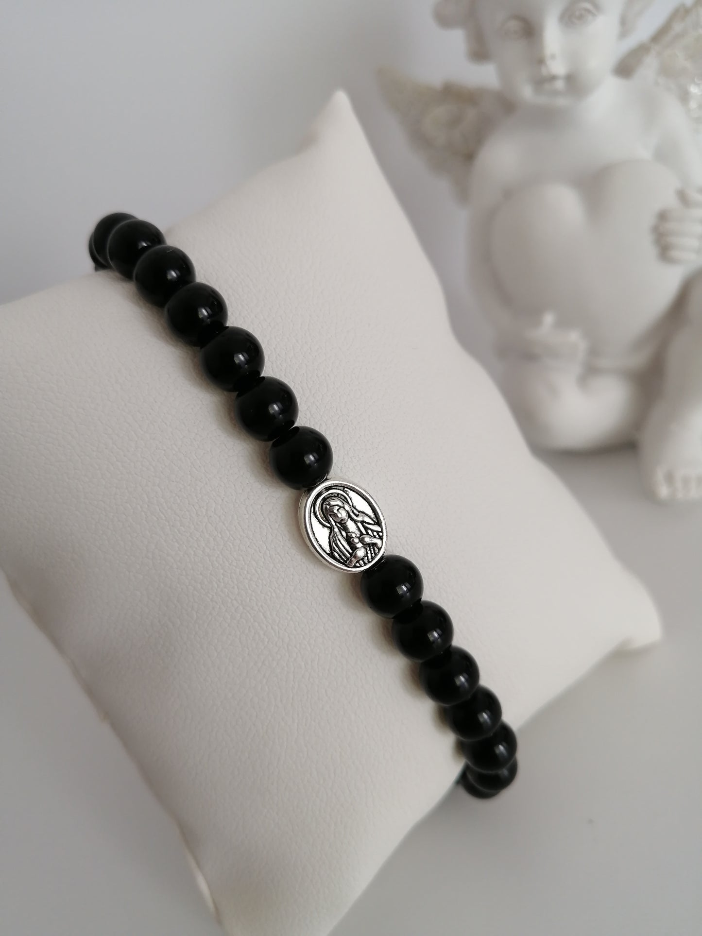 Zwarte agaat armband met religieuze accessoire