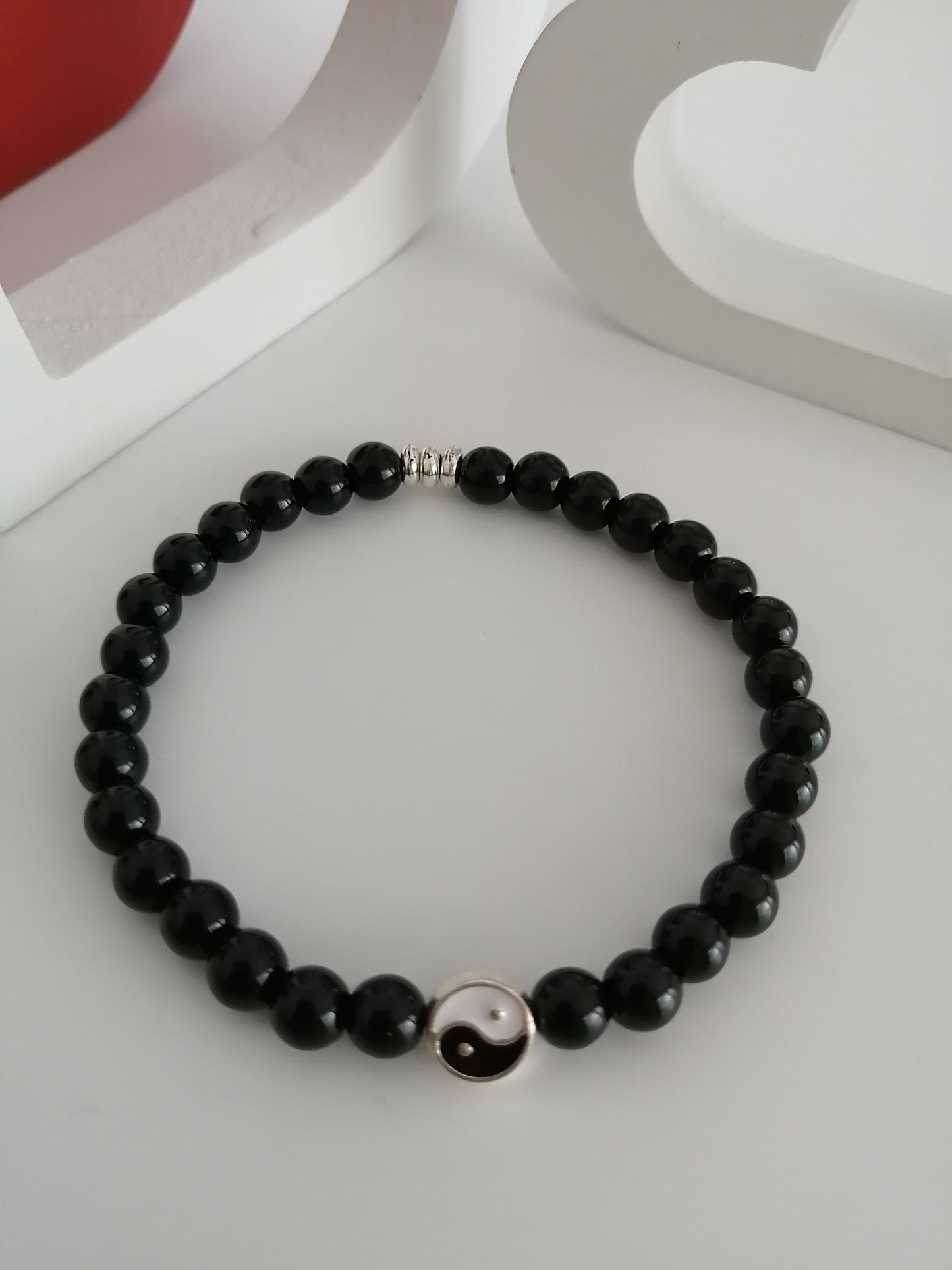 Black Agate Bracelet with Yin Yang Accessory