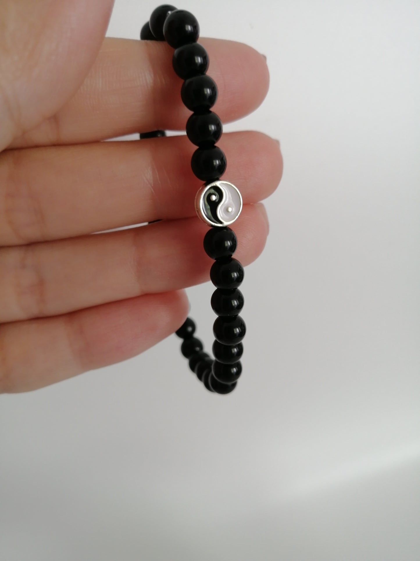 Black Agate Bracelet with Yin Yang Accessory
