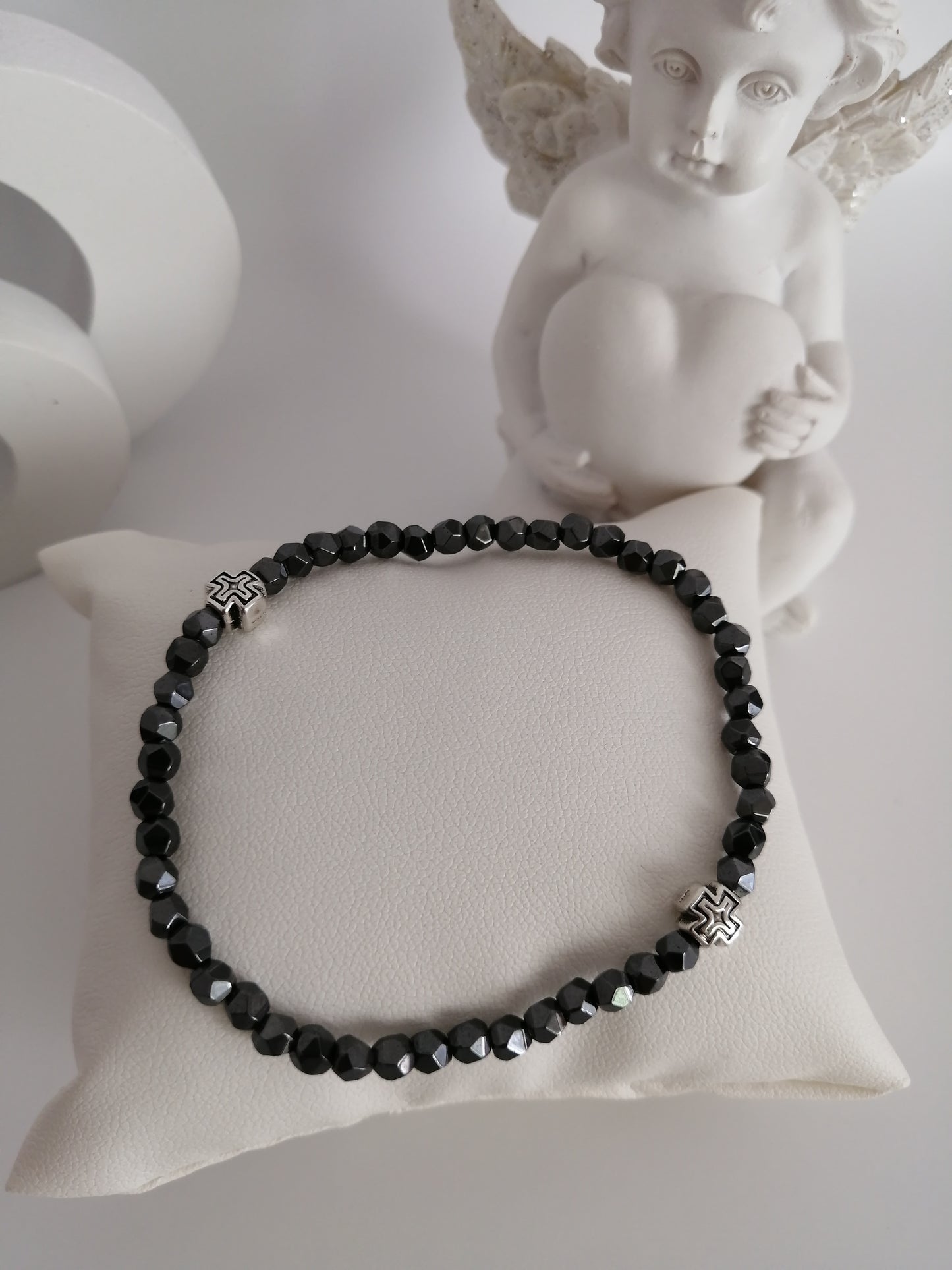 Faceted Hematite Cross Bracelet