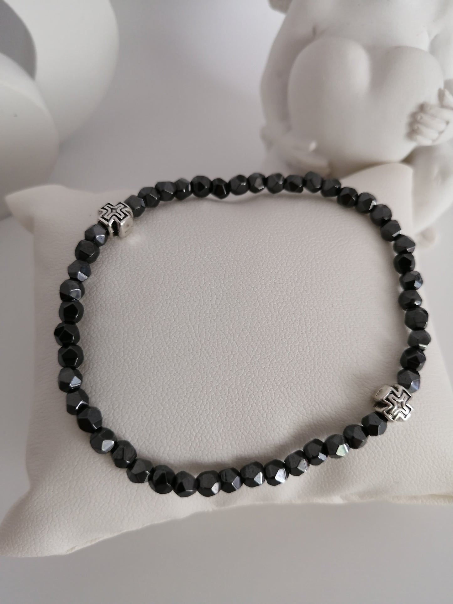 Faceted Hematite Cross Bracelet