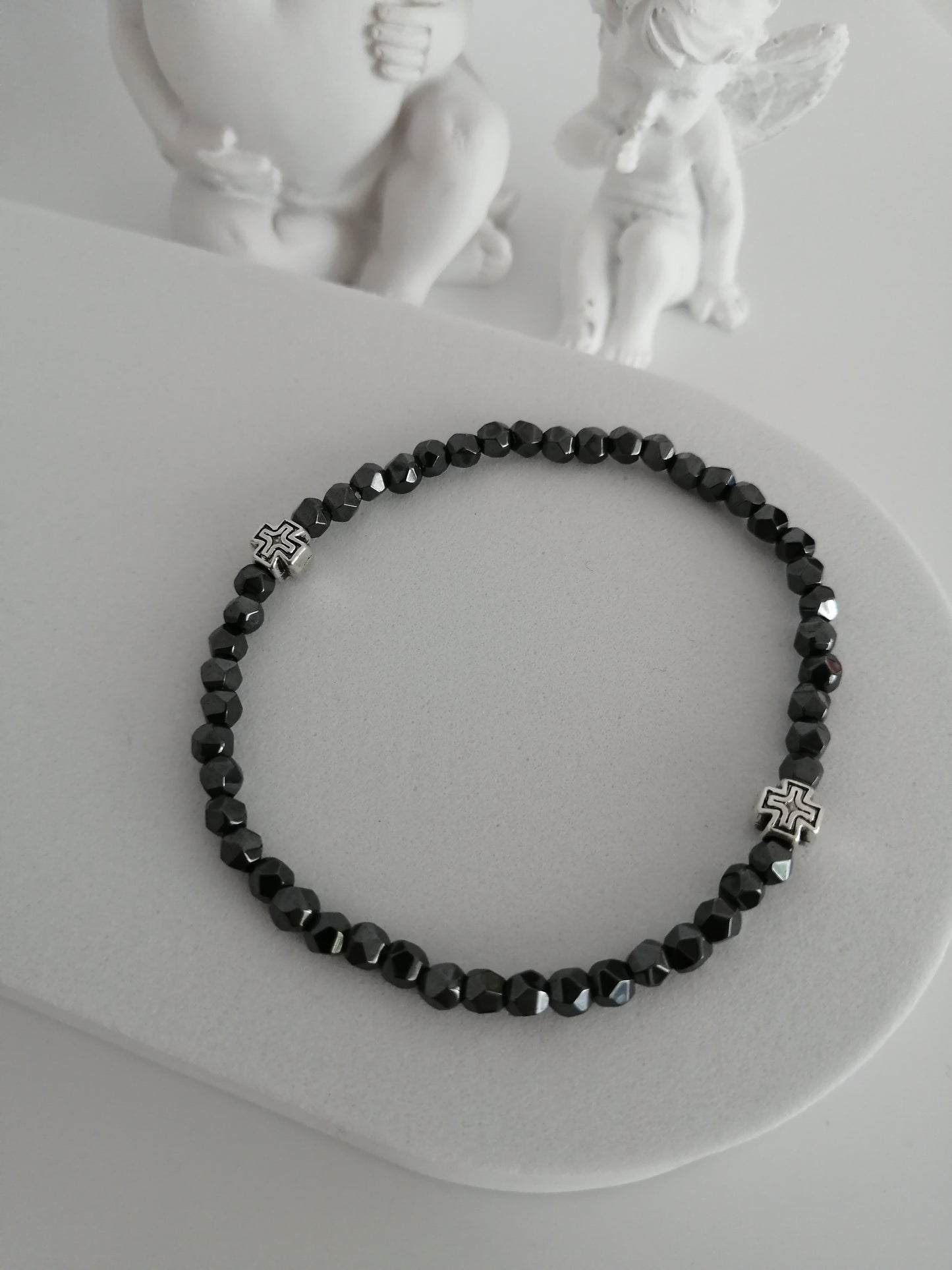 Faceted Hematite Cross Bracelet