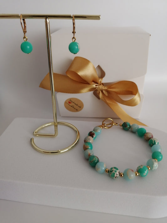 B&amp;B-set in 8 mm turquoise imperial jaspis