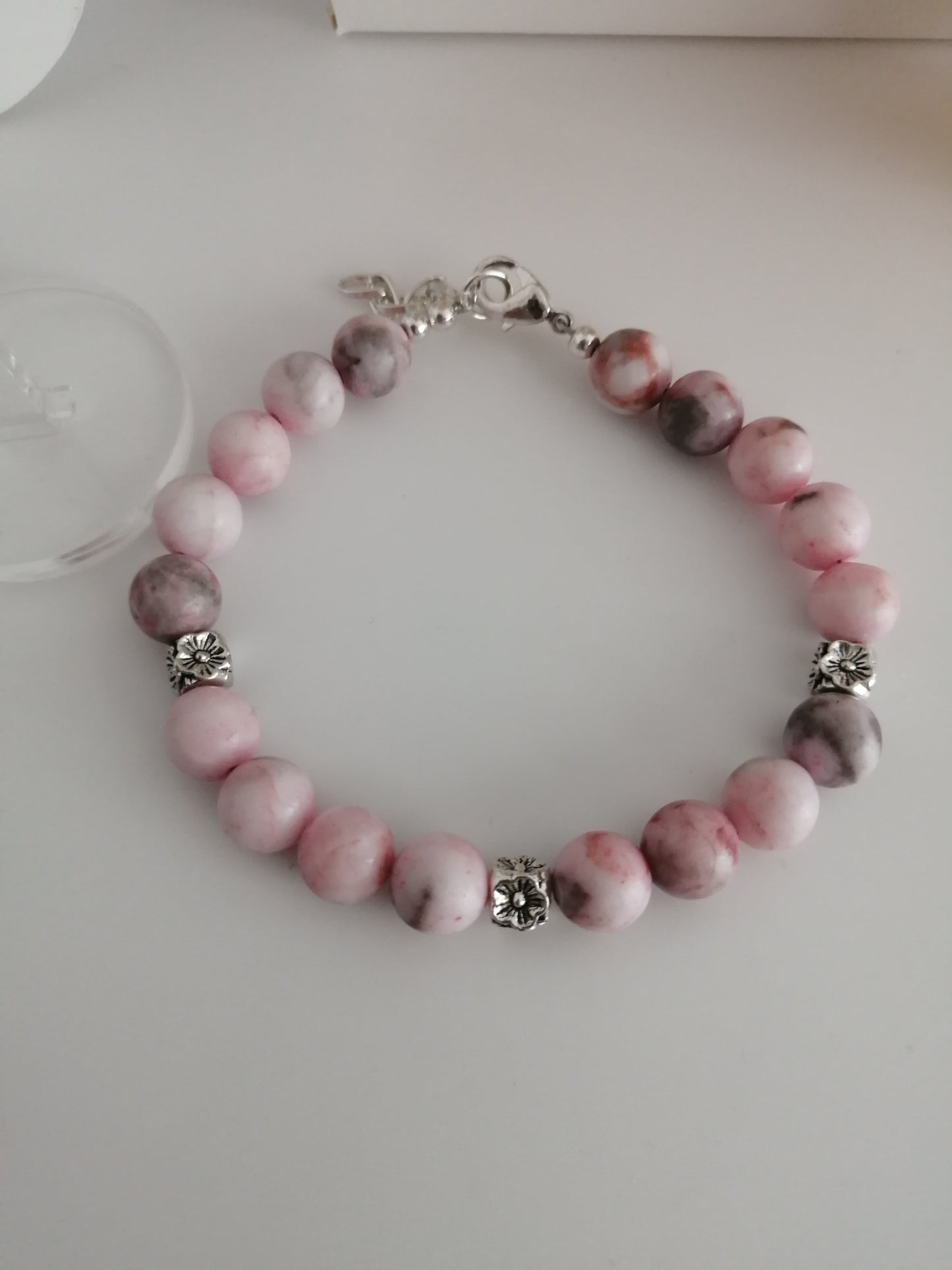 Bracelet fleur Jaspe Zèbre Rose