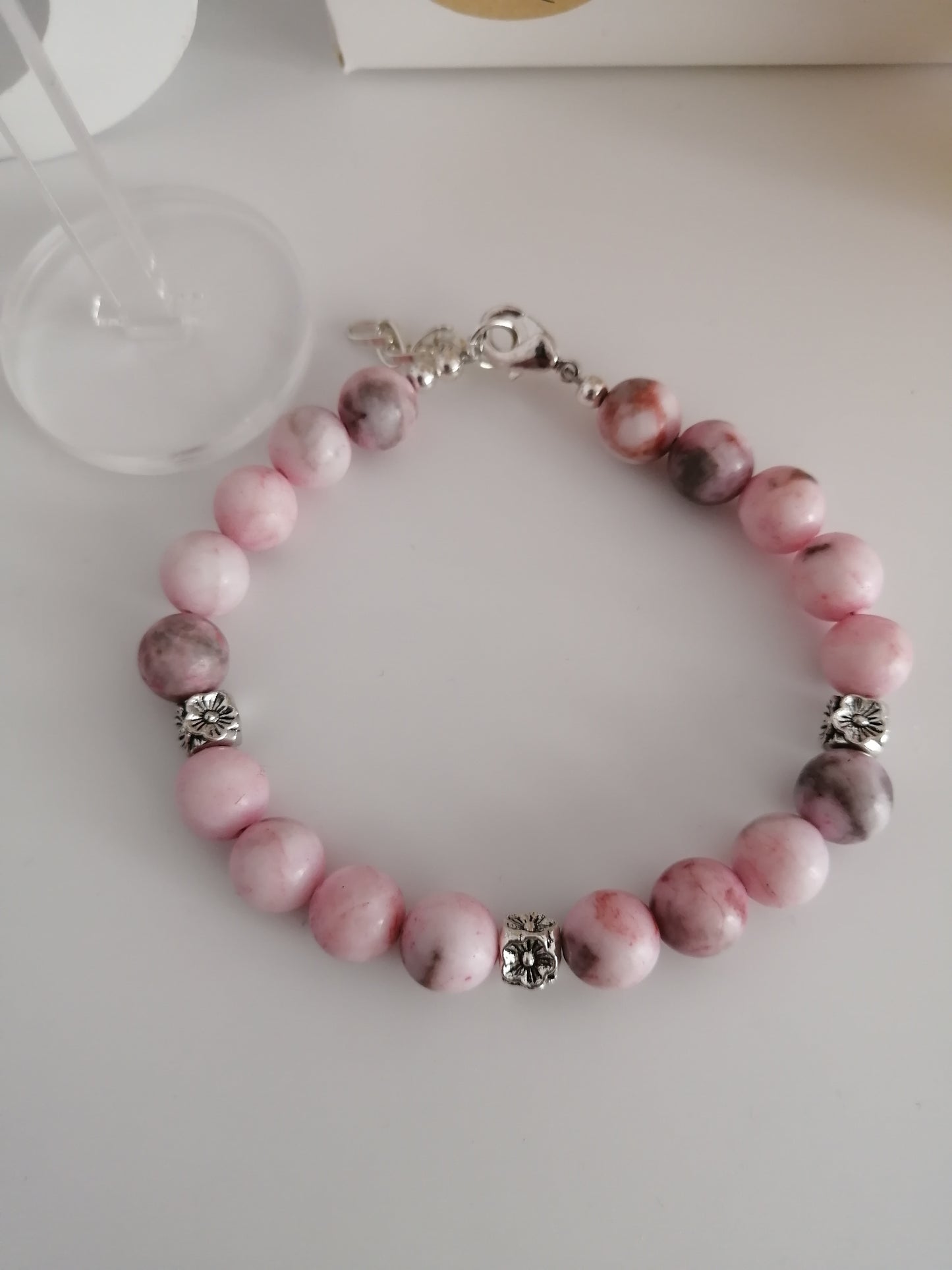 Bracelet fleur Jaspe Zèbre Rose