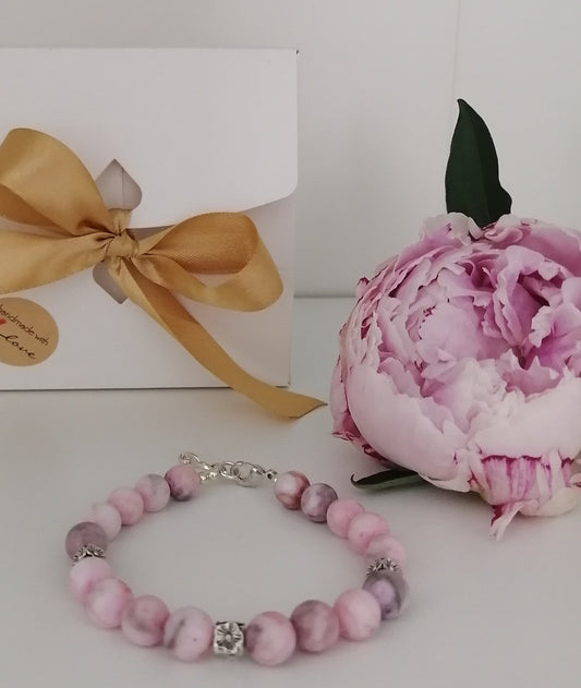 Bracelet fleur Jaspe Zèbre Rose