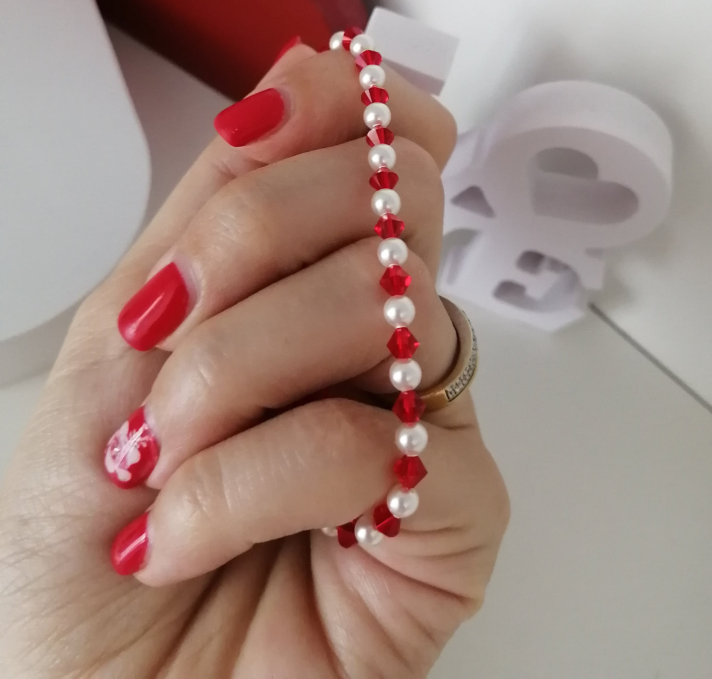 Bracelet réglable en perles et cristaux Swarovski