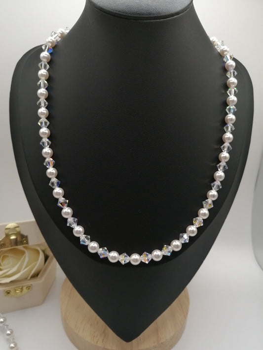 Collier de perles Swarovski et cristaux Swarovski 6mm argent 925 rhodié