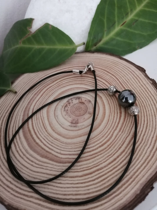 Chaîne cordon noir Solo Hématite