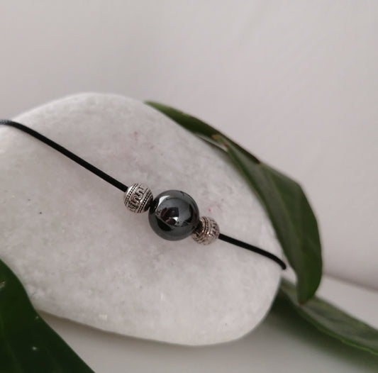 Chaîne cordon noir Solo Hématite